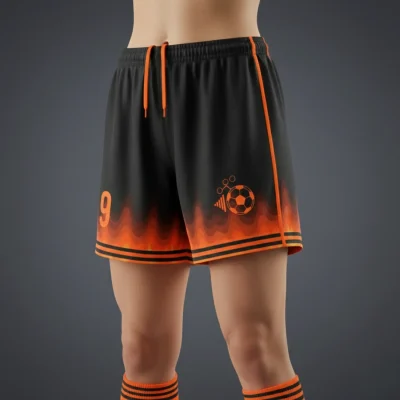 Female athlete demonstrating movement in contoured spandex interlock soccer shorts