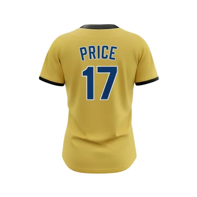 A premium custom 2-button baseball jersey made from durable 200G Interlock fabric with full sublimation printing.