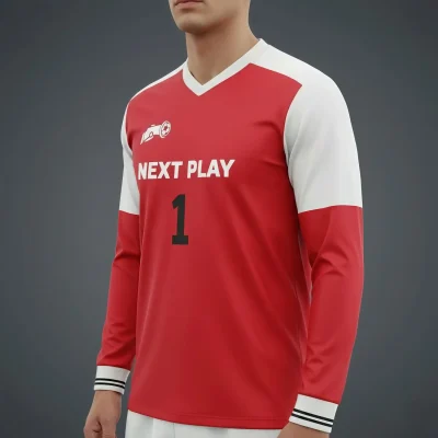 Soccer player in a breathable long sleeve mesh V-neck jersey during a warm-weather match