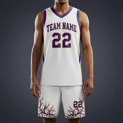 Classic V-neck basketball uniform kit with a traditional collar, made from ultra-lightweight 50D 100G mesh fabric.