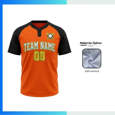 Custom Sublimation 2-Button Front Baseball Jersey with 200G Interlock
