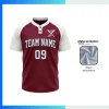 Sublimation 2-Button Front Baseball Jersey with 160G Birdseye Mesh