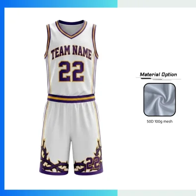 Custom V-Neck Basketball Uniform Kits with 50D 100G Mesh