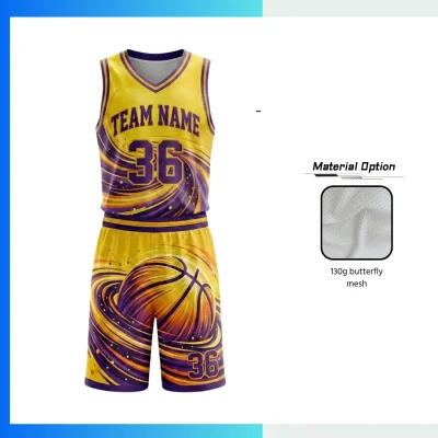 Custom V-Neck Basketball Uniform Kits with  130G Butterfly Mesh
