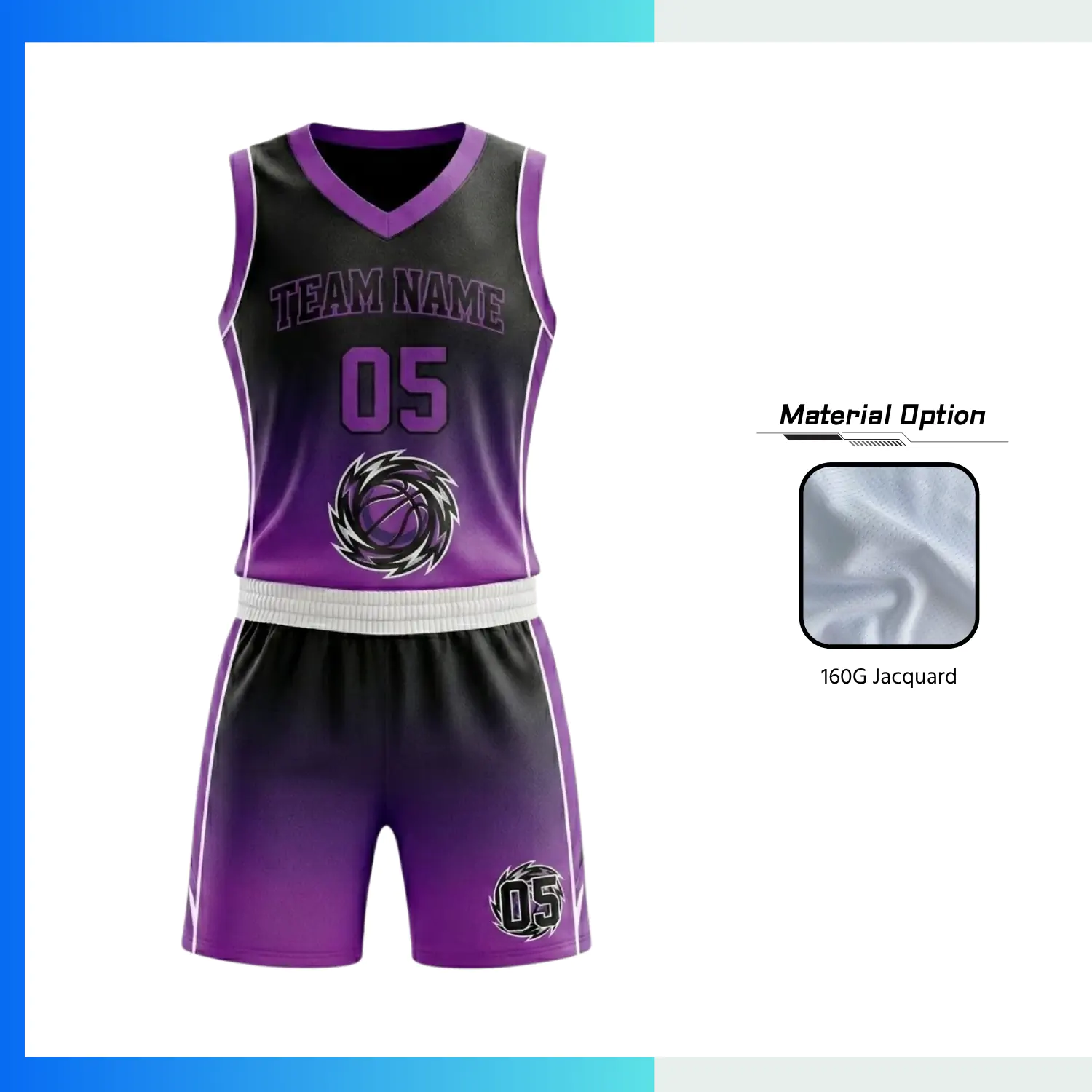Custom Women’s V-Neck Basketball Uniform Kits with 160G Jacquard