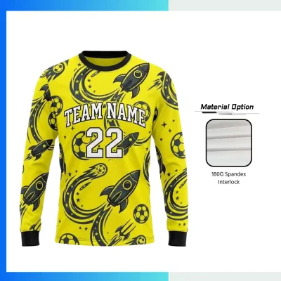 Long Sleeve Spandex Soccer Jersey with 180G 4-Way Stretch Interlock Custom Sublimation Performance Top