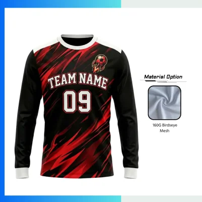 Custom Birdseye Mesh Long Sleeve Soccer Jersey with 160G Ventilated Full Sublimation Teamwear