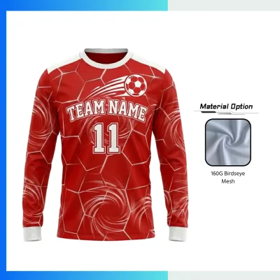 Long Sleeve V-Neck Birdseye Mesh Soccer Jersey with 160G Birdseye Mesh