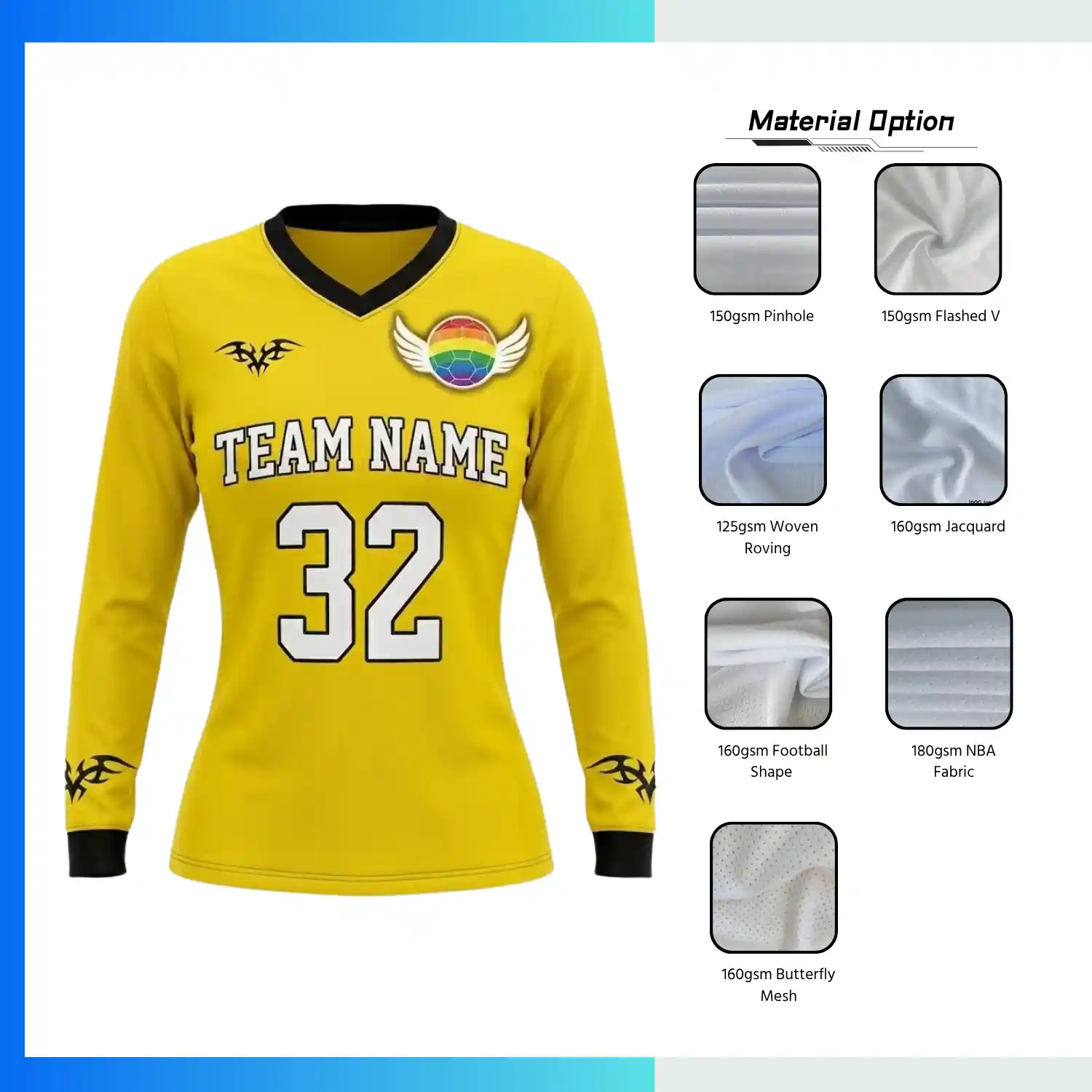 Women’s Long Sleeve V-Neck Soccer Jersey – Custom Sublimation Performance Fit Teamwear