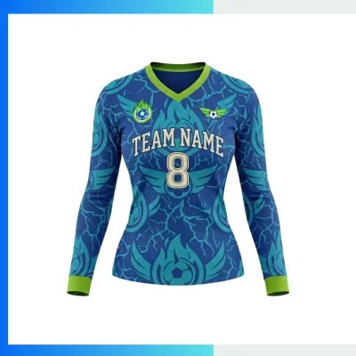 Women’s Long Sleeve V-Neck Soccer Jersey – Custom Sublimation Contoured Teamwear