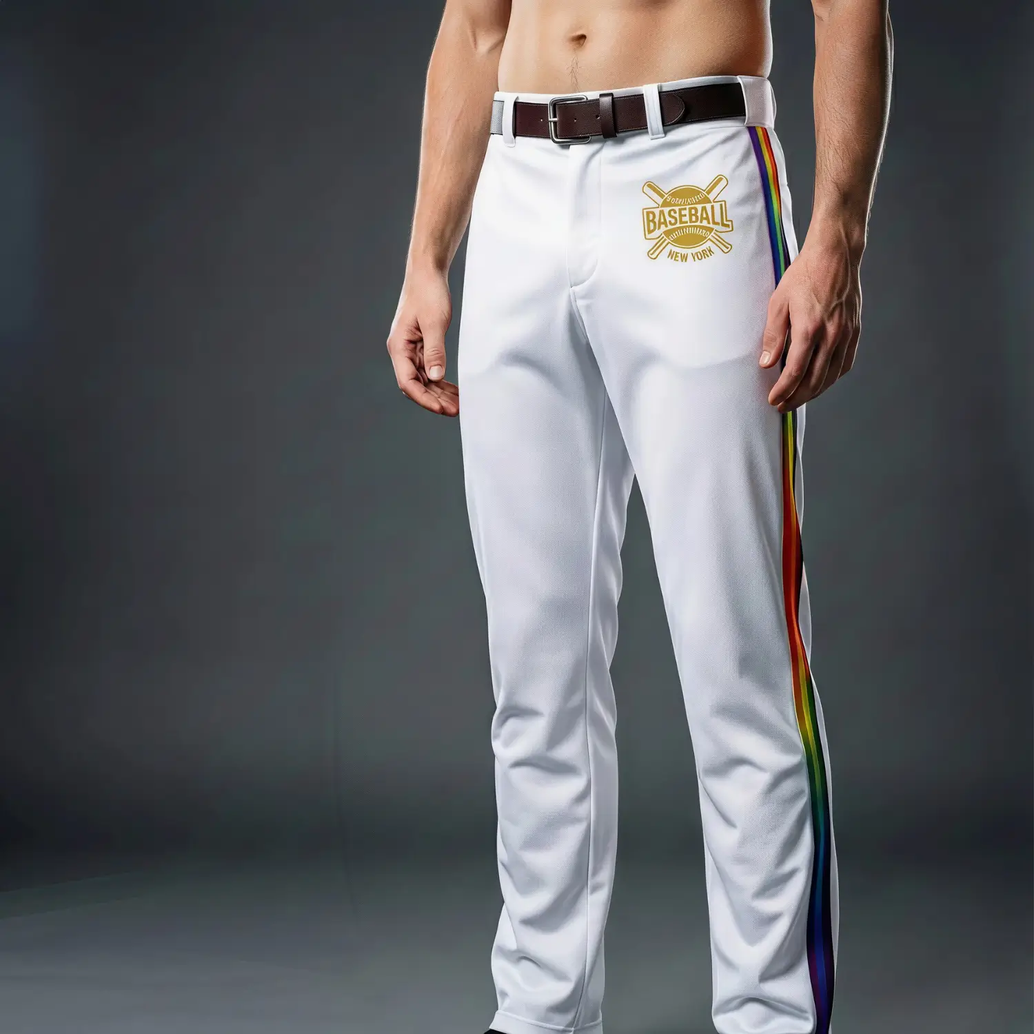 A pair of breathable grey baseball pants with a white contrast pocket, side piping, and an embroidered team logo.