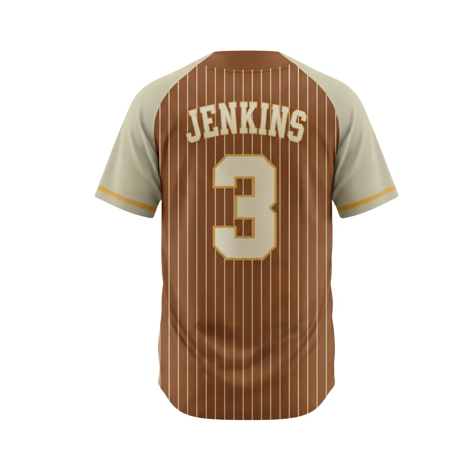 An affordable custom crew neck baseball jersey with full sublimation, made from durable 200G Interlock fabric.