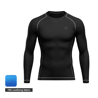 Athlete in a tight black long sleeve compression base layer jersey