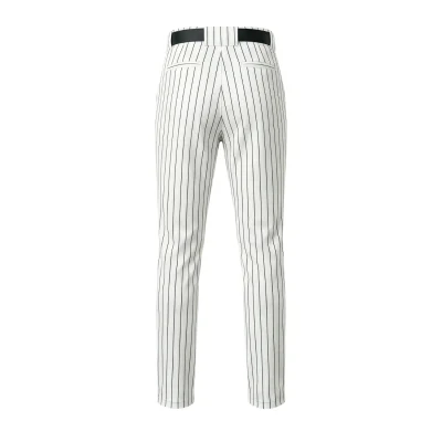 A pair of classic grey baseball pants with white vertical stripes and side piping, made from breathable Taiwan Needle Eye Mesh fabric.