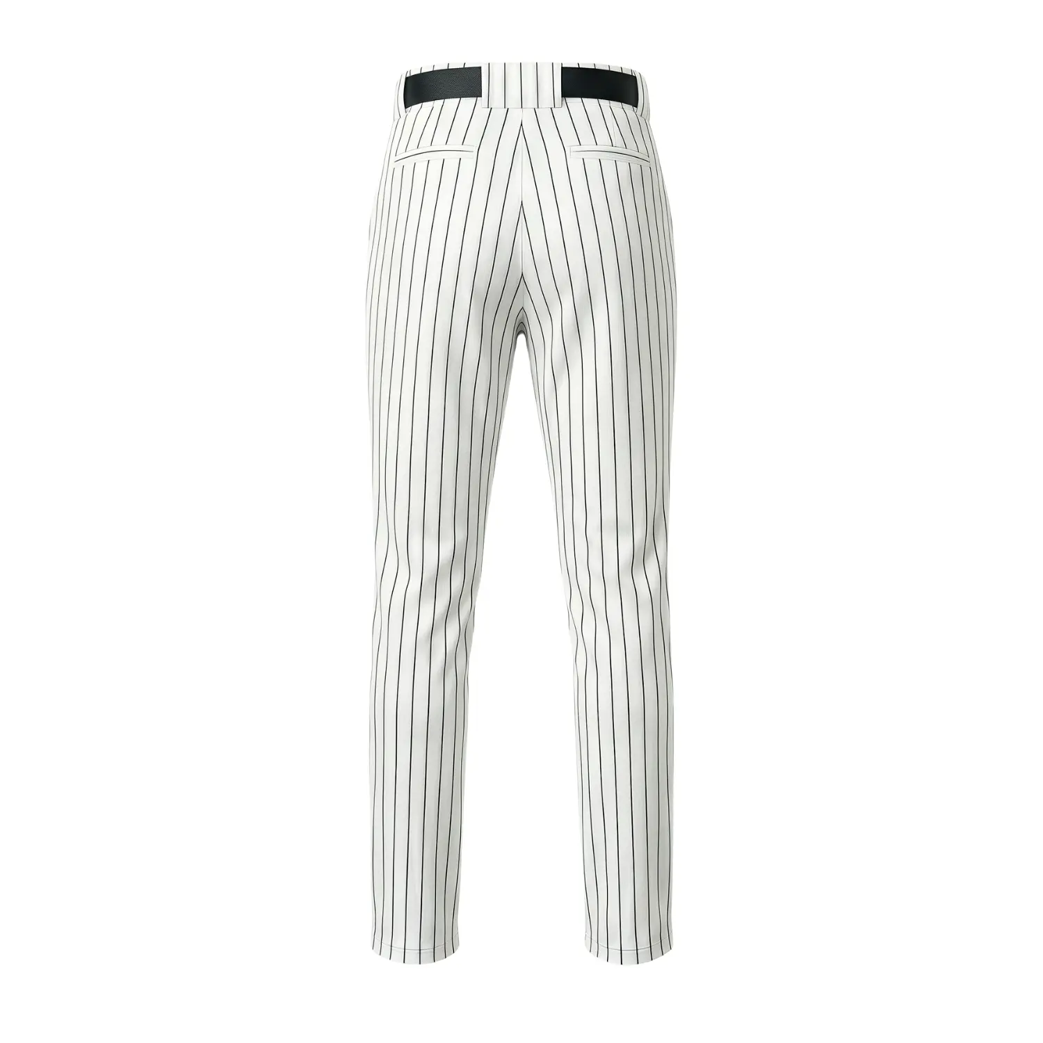A pair of classic grey baseball pants with white vertical stripes and side piping, made from breathable Taiwan Needle Eye Mesh fabric.