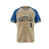 A baseball jersey with a premium raised applique team logo embroidered onto breathable Bee Eyes Mesh fabric.