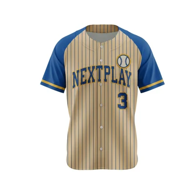 A baseball jersey with a premium raised applique team logo embroidered onto breathable Bee Eyes Mesh fabric.