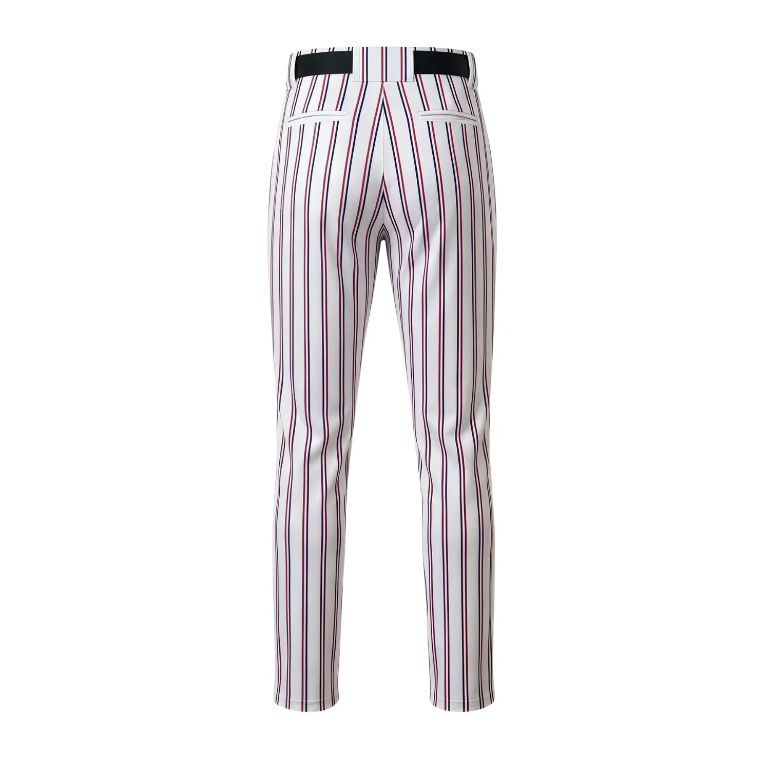 A pair of classic grey baseball pants with white vertical stripes and contrast side piping, made from premium South Korea Silk fabric.