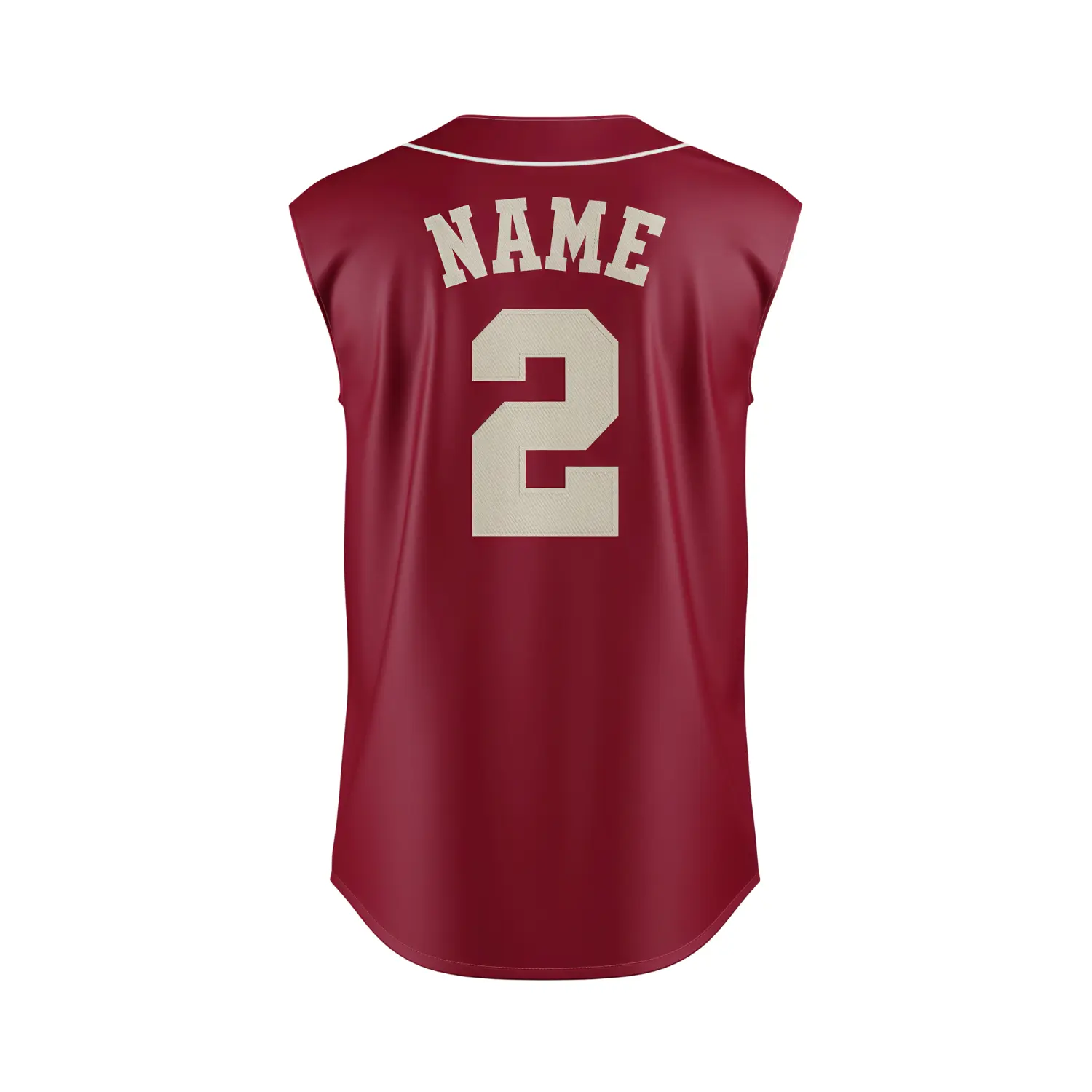 A full-button sleeveless baseball tank jersey, custom sublimated with team graphics on durable 200G Interlock fabric.