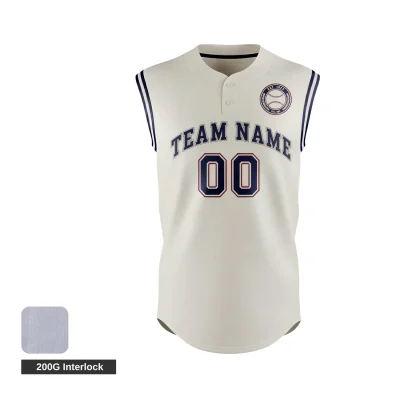 A 2-button sleeveless baseball tank jersey, fully sublimated with team graphics on durable 200G Interlock fabric.