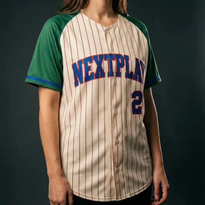 A women's full-button baseball jersey with vibrant sublimation, made from lightweight and breathable 150G Bee Eyes Mesh.