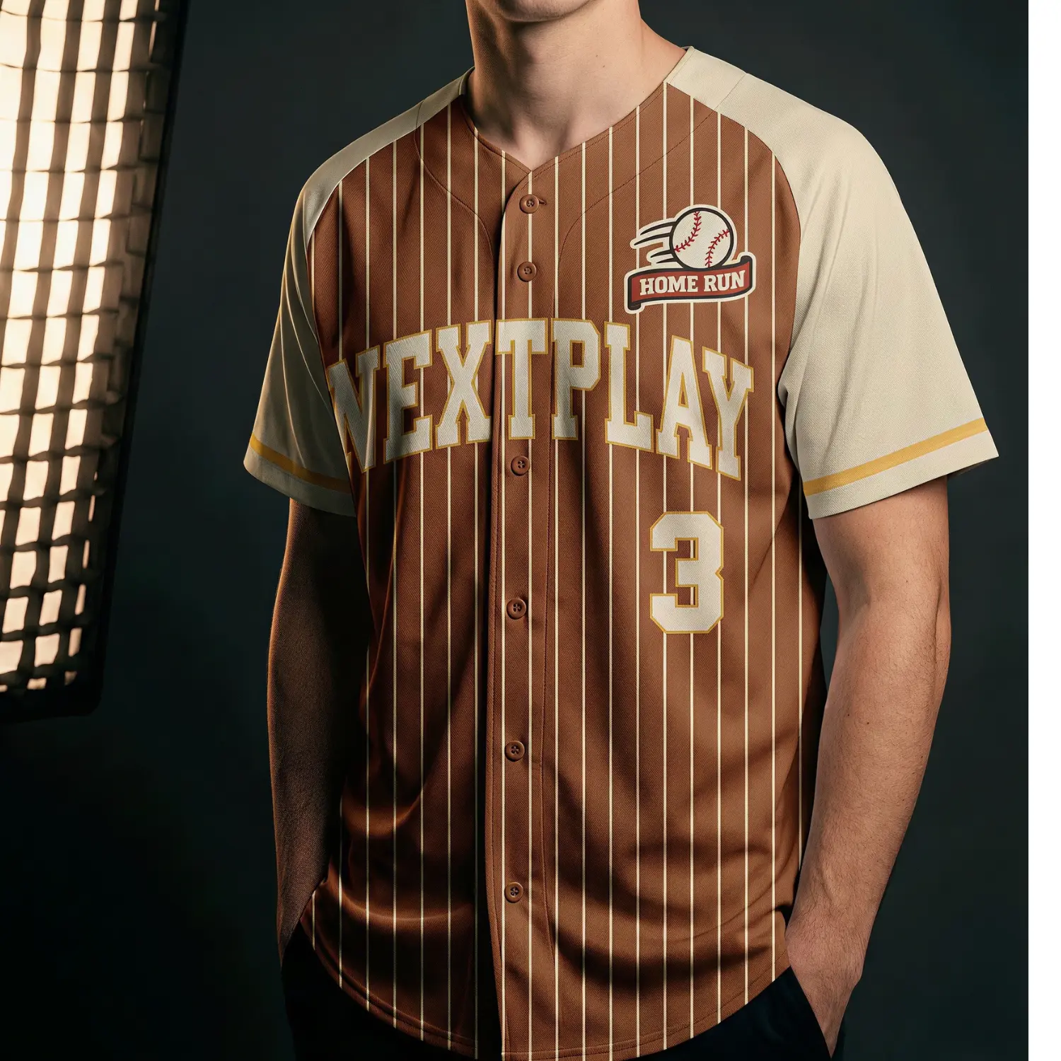 An affordable custom crew neck baseball jersey with full sublimation, made from durable 200G Interlock fabric.