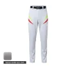 A pair of premium full-length grey baseball pants made from breathable needle eye mesh fabric with contrast side piping.