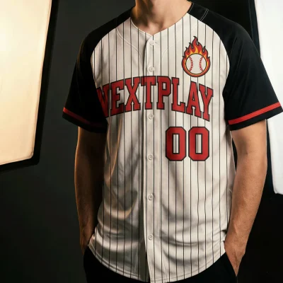 A full-button baseball jersey with vibrant sublimation and professional tackle twill embroidered player name and number on the back.