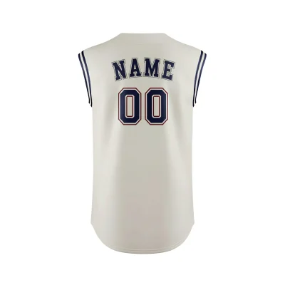 A 2-button sleeveless baseball tank jersey, fully sublimated with team graphics on durable 200G Interlock fabric.