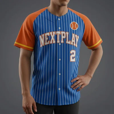 A premium full-button baseball jersey featuring vibrant all-over sublimated graphics with textured embroidered logos on the chest and sleeve.