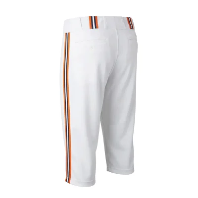 A pair of modern cropped baseball pants with vibrant, all-over sublimated team graphics, made from stretchy spandex interlock fabric.