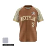 An affordable custom crew neck baseball jersey with full sublimation, made from durable 200G Interlock fabric.