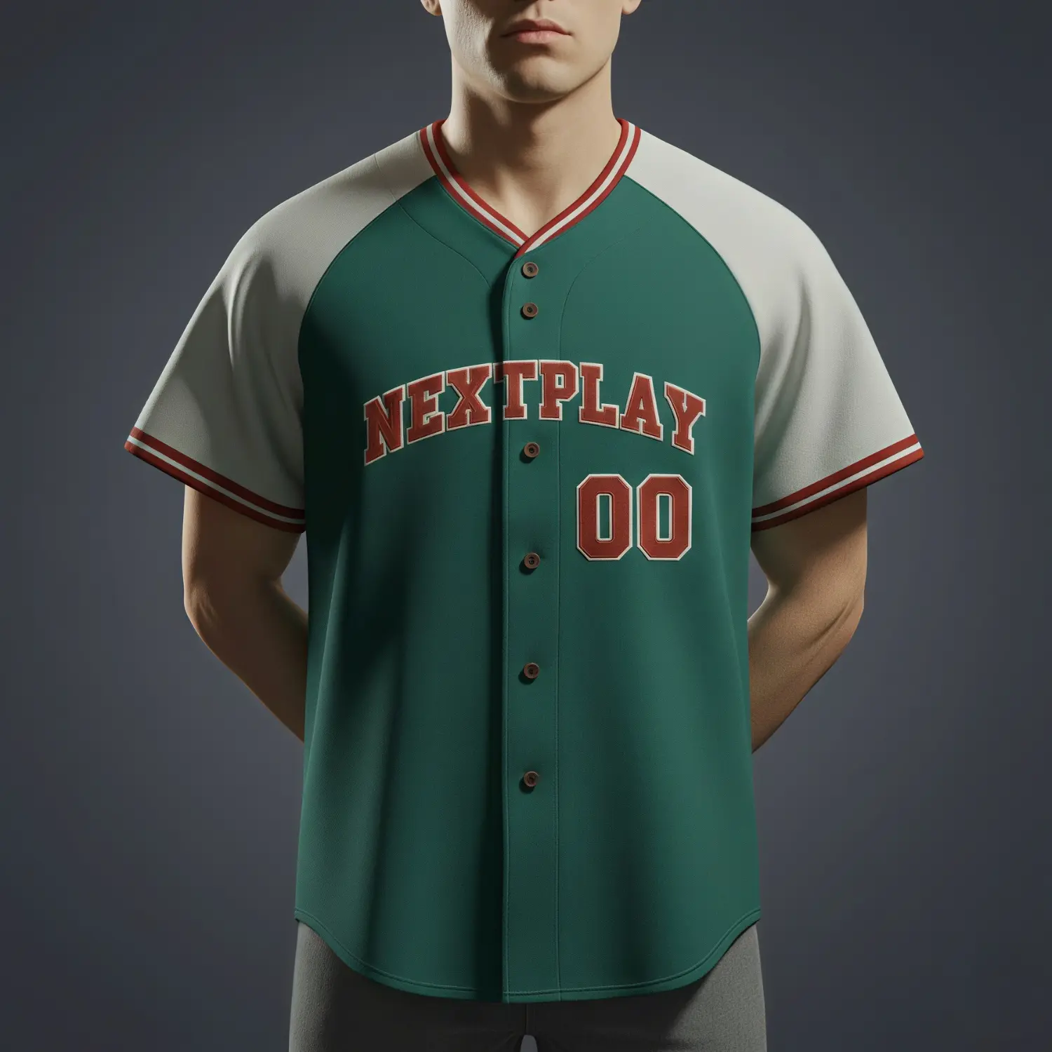A classic full-button baseball jersey with raglan sleeves, custom sublimated with team graphics on 200G Interlock fabric.