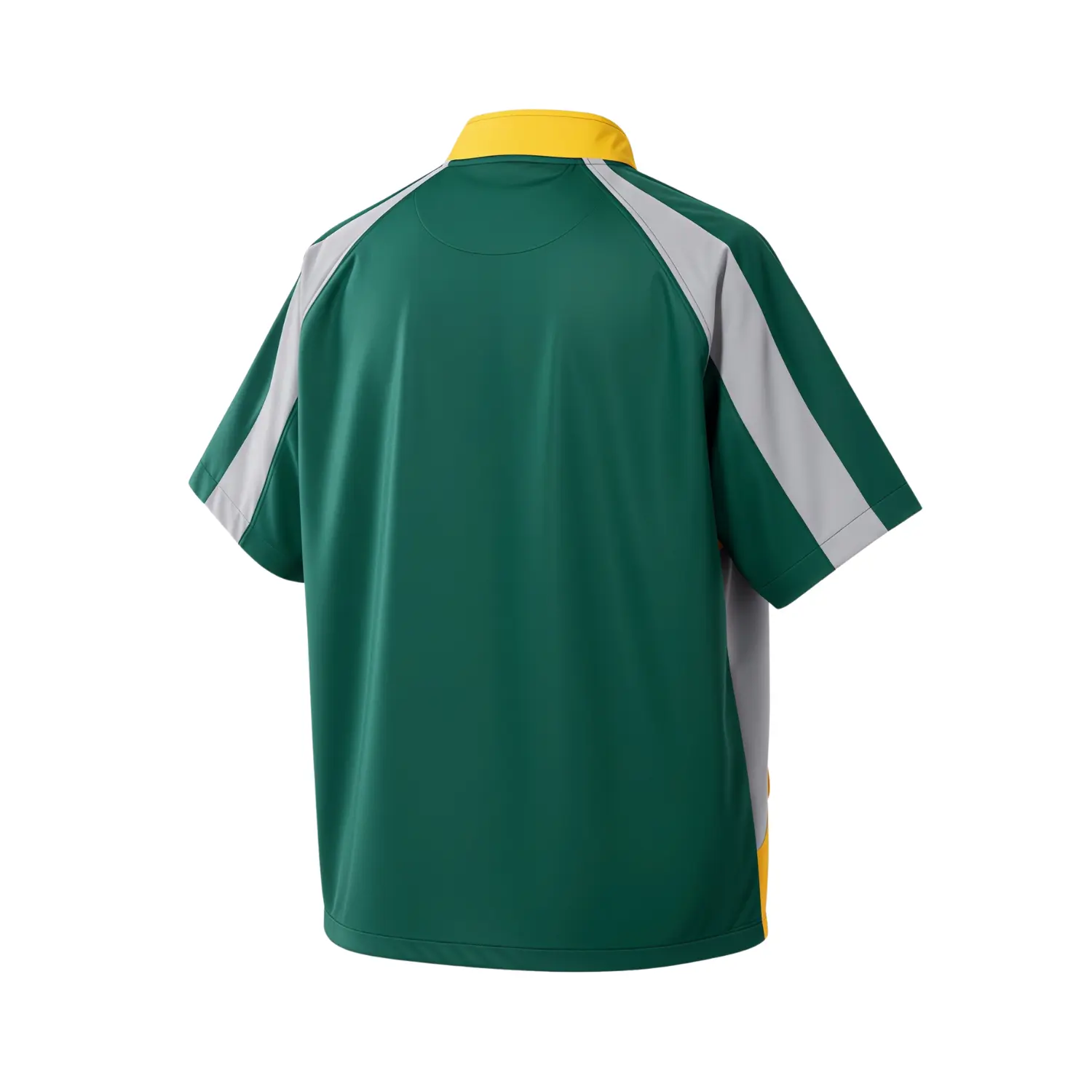 Sleek satin baseball windbreaker with short sleeves, a quarter zip, and an embroidered chest logo