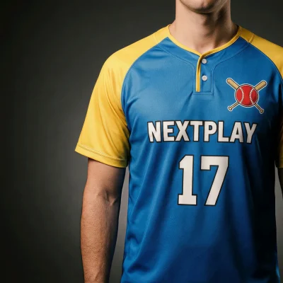 A lightweight custom 2-button baseball jersey with vibrant sublimated team graphics, made from soft 150G Both Side Poly fabric.