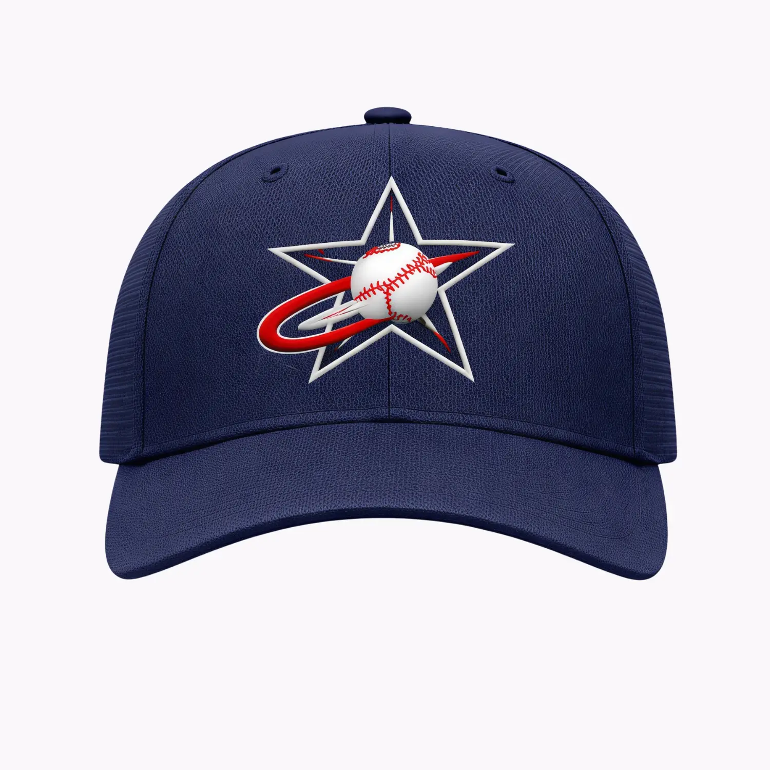 A premium structured trucker cap with a textured bee-eye lattice front panel, mesh back, and a 3D embroidered team logo.