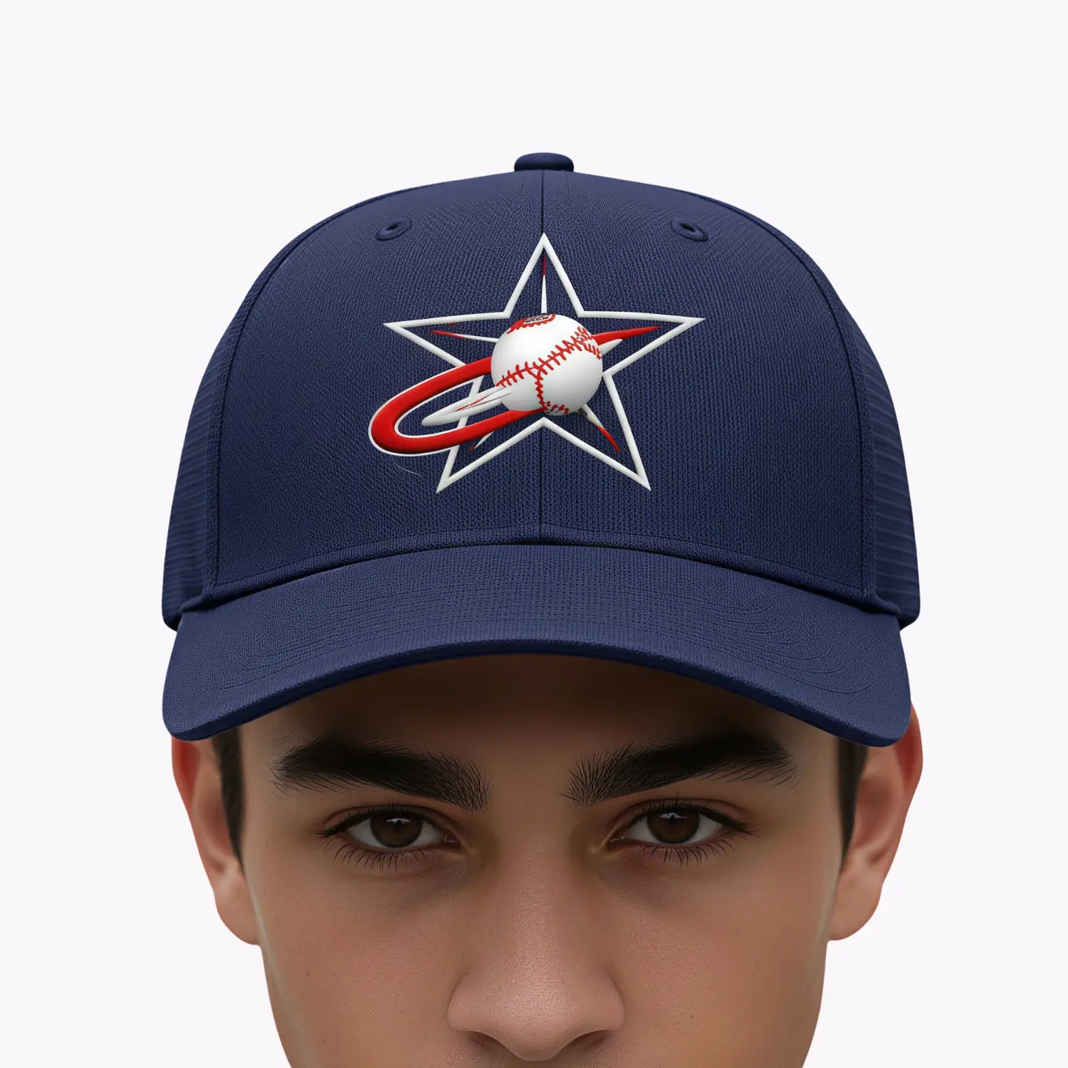 A premium structured trucker cap with a textured bee-eye lattice front panel, mesh back, and a 3D embroidered team logo.