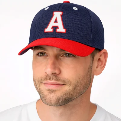 A premium structured black baseball cap with a grey mesh back and a vibrant 3D embroidered team logo on the front.