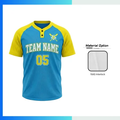 Custom Sublimation 2-Button Front Baseball Jersey with 150G Both Side Poly Lightweight