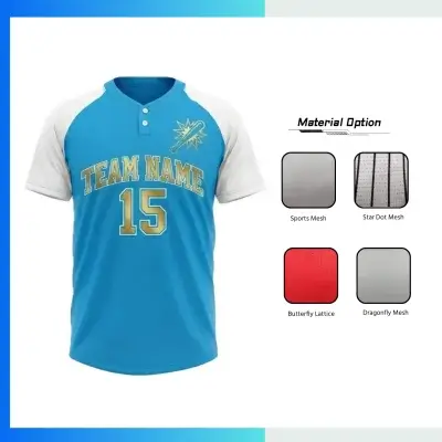 Premium Custom 2-Button Baseball Jersey – No Piping Full Sublimation Performance Mesh Uniform