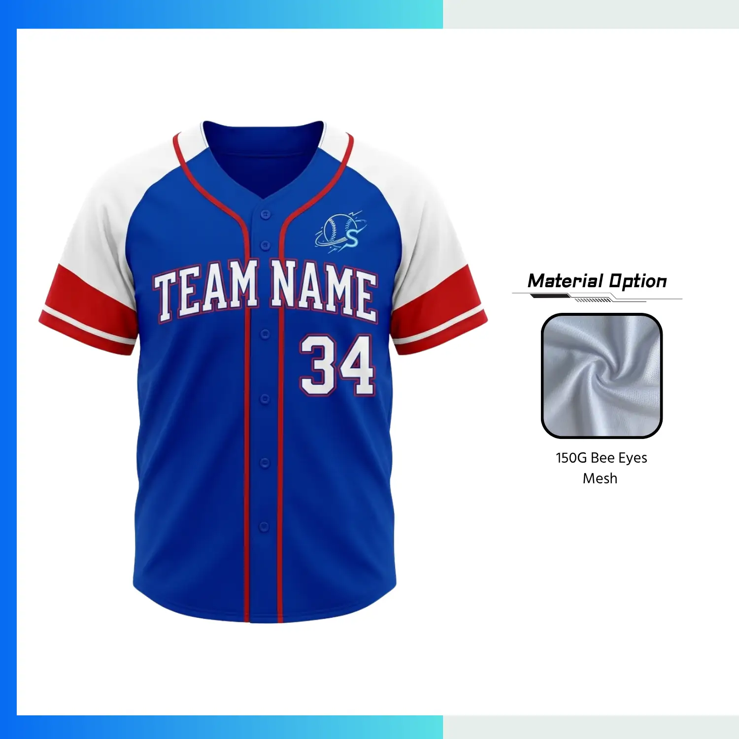Custom Full-Button Baseball Jersey – 150G Bee Eyes Mesh Lightweight Sublimation Team Uniform