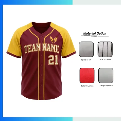 Custom Piped Full-Button Baseball Jersey with Embroidery – Solid Mesh Team Uniform