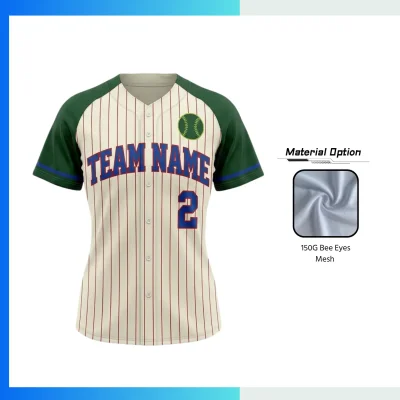 Women’s Custom Full Button Baseball Jersey – 150G Bee Eyes Mesh Sublimated Team Uniform