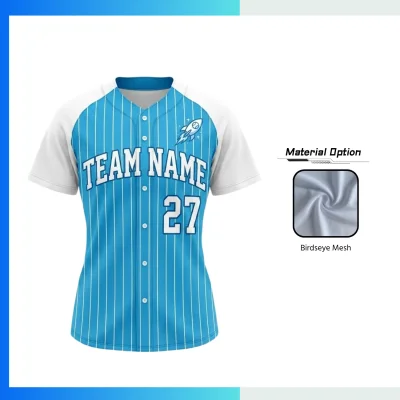 Women’s Custom Full Button Baseball Jersey – 160G Birdseye Mesh Sublimated Team Uniform