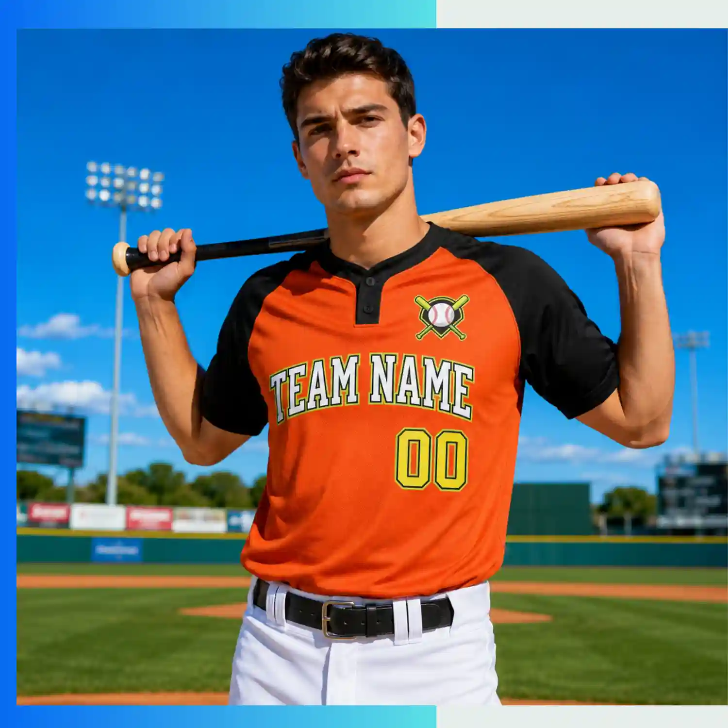 Custom Sublimation 2-Button Front Baseball Jersey with 200G Interlock - Image 3