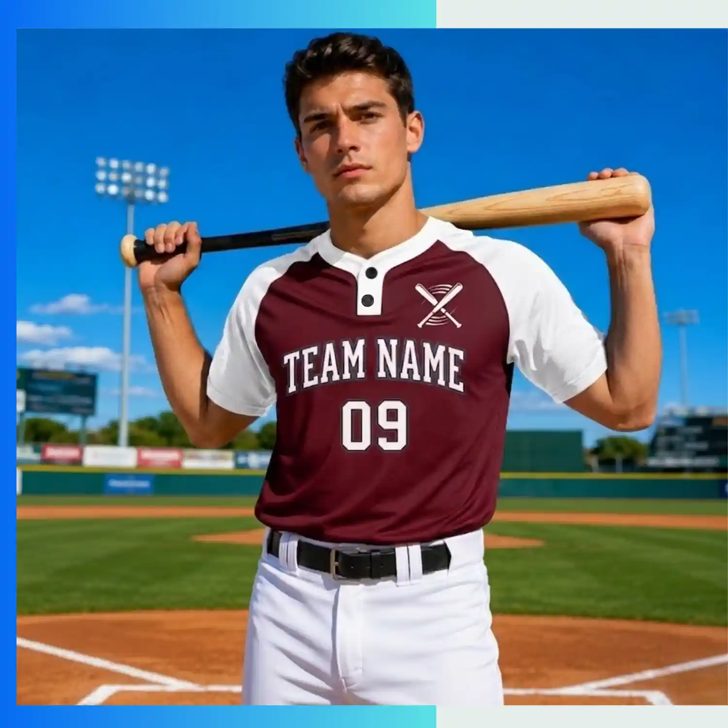 Sublimation 2-Button Front Baseball Jersey with 160G Birdseye Mesh - Image 3