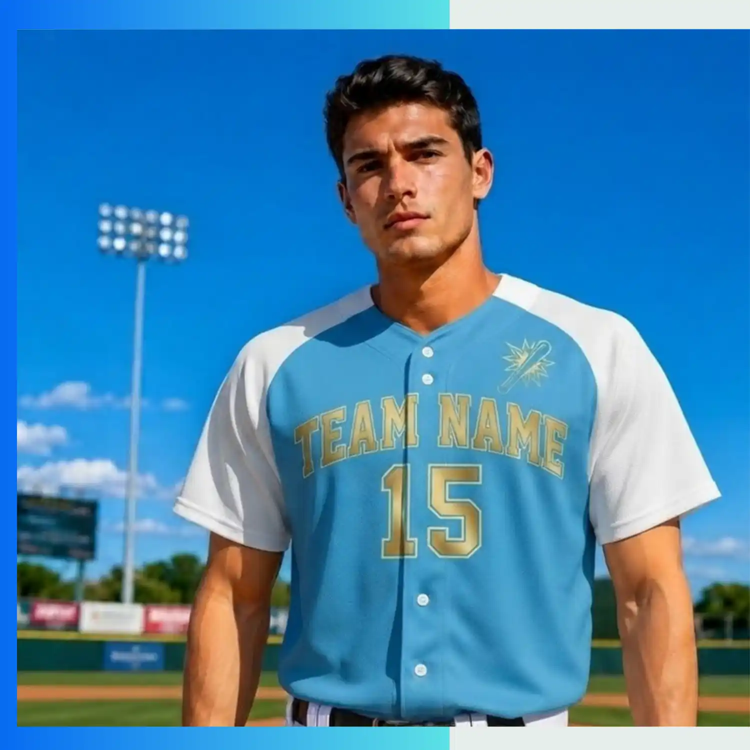 Premium Custom 2-Button Baseball Jersey – No Piping Full Sublimation Performance Mesh Uniform - Image 3