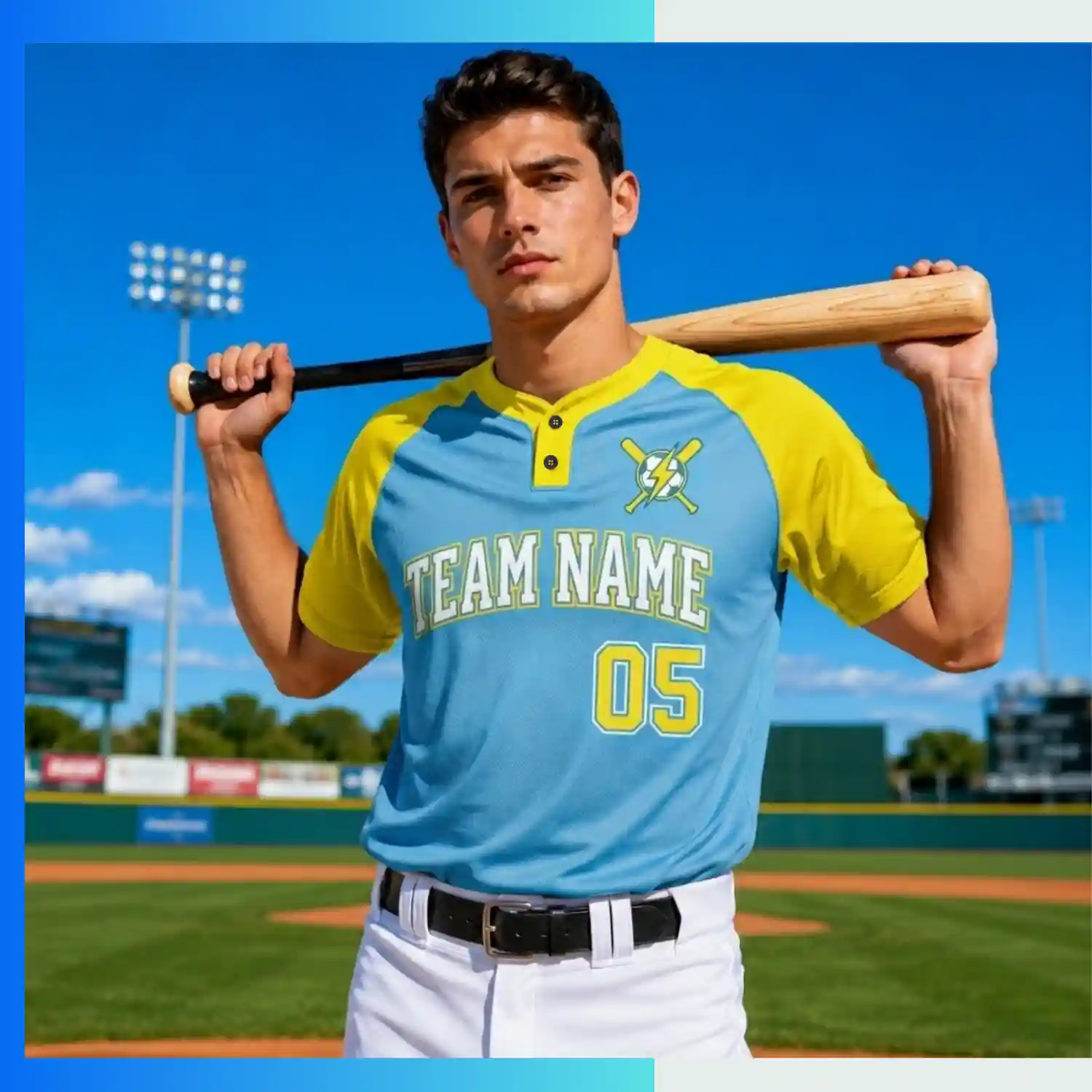 Custom Sublimation 2-Button Front Baseball Jersey with 150G Both Side Poly Lightweight - Image 3