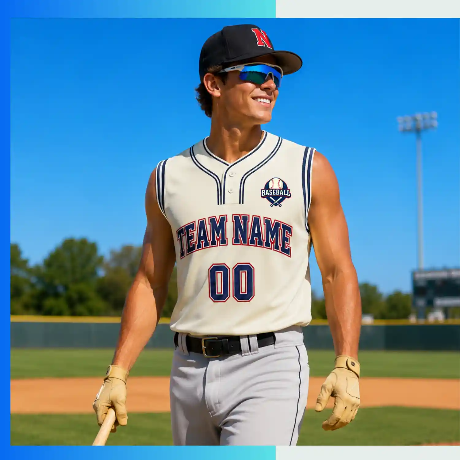 Custom 2-Button Sleeveless Baseball Jersey – Sublimated Tank Team Uniform (YXS–5XL) - Image 3