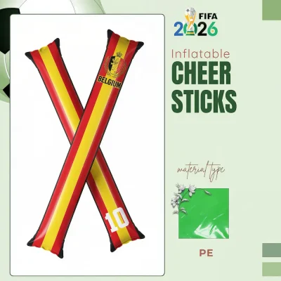 Belgium national football team inflatable cheer sticks, red-yellow striped PE (polyethylene) cheer sticks with Belgian national crest, 